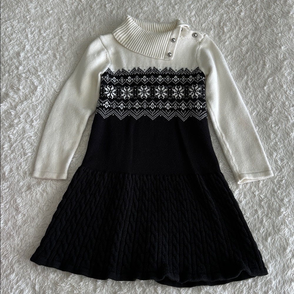 Janie & Jack girls size 4 black cream fair isle sweater dress winter holiday